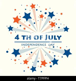 Big red and blue fireworks on white background Stock Vector