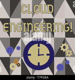 Handwriting text writing Cloud Engineering. Conceptual photo application of engineering disciplines to cloud computing Time Management Icons of Clock, Stock Photo