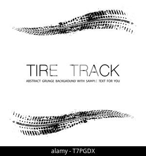 Black grunge tire tracks and sample text isolated on white background Stock Vector