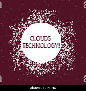 Text sign showing Clouds Technology. Business photo text resources aretrieved from the internet through webbased Disarrayed and Jumbled Musical Notes  Stock Photo