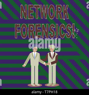 Handwriting text writing Network Forensics. Conceptual photo monitoring and analysis of computer network traffic Two Businessmen Standing, Smiling and Stock Photo