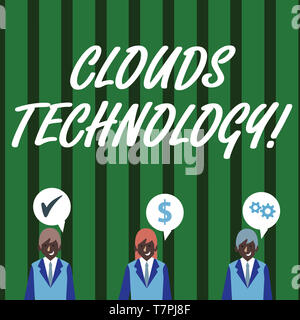 Text sign showing Clouds Technology. Business photo text resources aretrieved from the internet through webbased Businessmen Each has their Own Speech Stock Photo