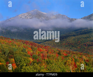 USA, New Hampshire, White Mountain National Forest, Fall colored slopes and Mount Jefferson in the Presidential Range. Stock Photo