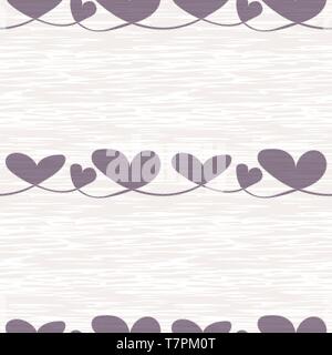 Textured lilac hearts with silver dot edging on rough painterly texture. Seamless vector pattern on cream background. Perfect for beauty, wedding Stock Vector