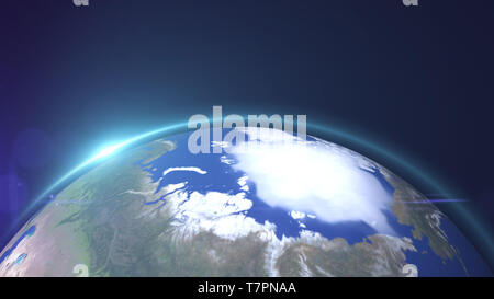 The world star view or the 3D globe from space in the star field shows the composition of this image decorated by Nasa. Stock Photo