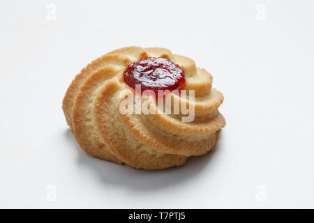 Close-up of one shortbread cookie isolated on white background. Stock Photo