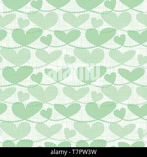 Fresh green transparent pastel hearts with watercolor grid texture. Seamless vector pattern on white background. Perfect for health concepts, wedding Stock Vector