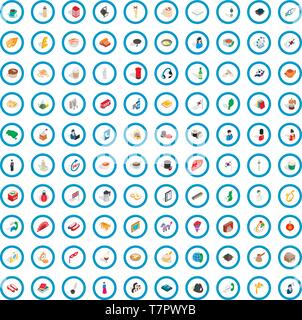 100 wellness icons set, isometric 3d style Stock Vector