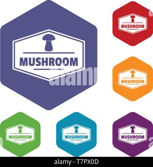 Mushroom healthy icons vector hexahedron Stock Vector