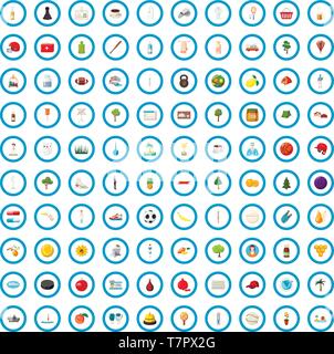 100 wellness icons set, cartoon style Stock Vector