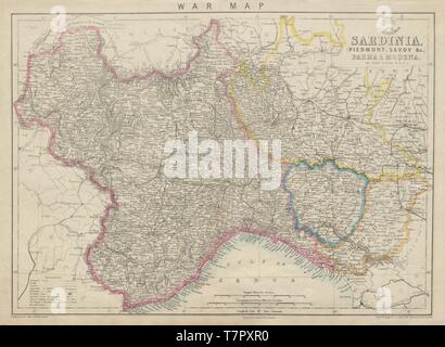 KINGDOM OF SARDINIA. War map. Piedmont Savoy Parma Modena Nice. DOWER c1859 Stock Photo