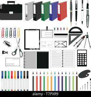 Vector notebook, pens, brushes, tools and other kinds of office and art accessory Stock Vector