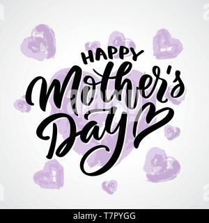 Happy mother day text calligraphy. Graphic print, hand-writing, lettering, typography. Vector phrase in two color on Mother Day with heart. For greeti Stock Vector