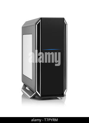 Modern black computer system unit isolated a on white. Stock Photo