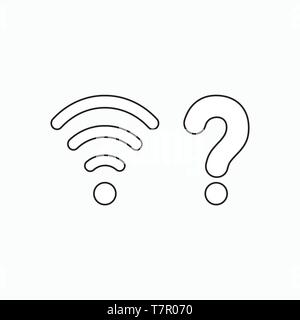 Vector icon concept of wireless wifi symbol with question mark. Black outlines. Stock Vector