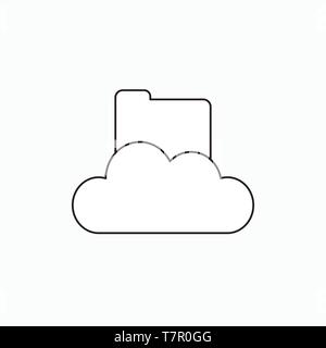 Vector icon concept of closed file folder on cloud. Black outlines. Stock Vector