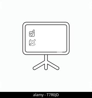 Vector icon concept of check mark and x mark inside presentation board. Black outlines. Stock Vector