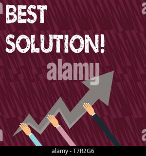 Text sign showing Best Solution. Business photo showcasing Alternative or approach that best fits the current situation Three Hands Holding Colorful Z Stock Photo
