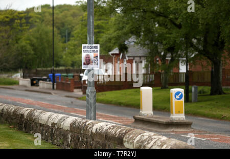 Missing person poster in Monkton, Ayrshire, where 39 year-old Emma Faulds from Kilmarnock was last seen after she was reported missing. Stock Photo