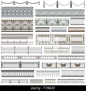 fence patterns and decorative design elements with seamless borders Stock Vector