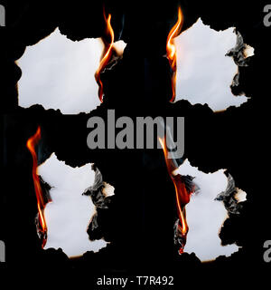 burning piece of  paper on black background Stock Photo
