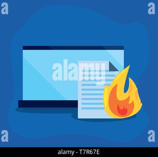 document fire cybersecurity data protection vector illustration outline ...