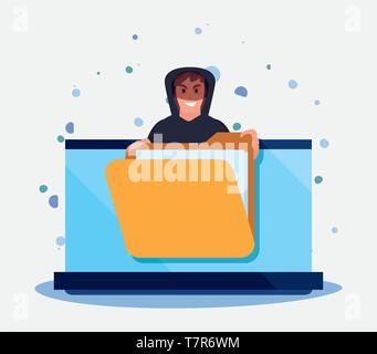 laptop folder file cybersecurity data protection vector illustration ...