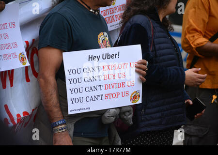 Ride sharing drivers rallying for better pay and working conditions in New York City. Stock Photo