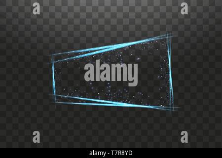 Blue frame with lights effects. Shining luxury banner vector illustration. Glow line blue frame with sparks and spotlight light effects. Shining Stock Vector