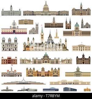 vector collection high detailed isolated city halls, parliament houses and administrative buildings Stock Vector