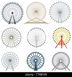 vector set of isolated ferris wheels Stock Vector