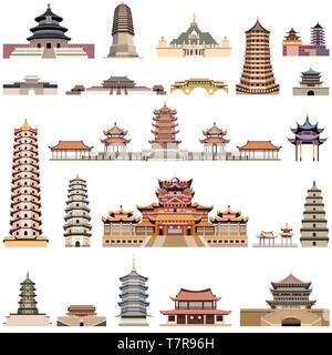 vector collection of chinese pagodas and ancient temples and towers Stock Vector