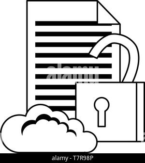 cloud computing padlock document cybersecurity data protection vector ...