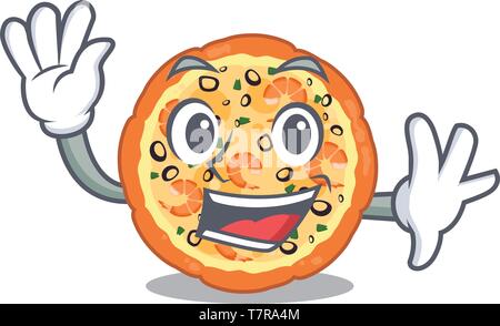 Waving seafood pizza isolated with in cartoon Stock Vector