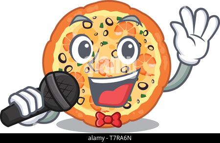 Singing seafood pizza in the mascot shape Stock Vector