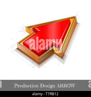 glossy arrow concept sketch prduct design on white Stock Vector