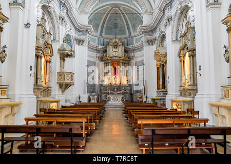 Interior of Chiesa del Carmine in Floridia, Province of Syracuse, Italy. Stock Photo