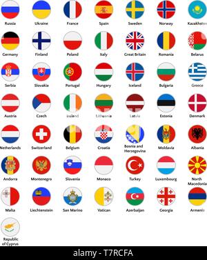European countries icon set, flags of Great Britain, Malta, Liechtenstein, etc. Symbols in flat style Stock Vector