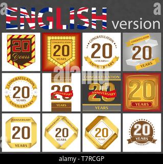 Set of number twenty years (20 years) celebration design. Anniversary golden number template elements for your birthday party Stock Vector
