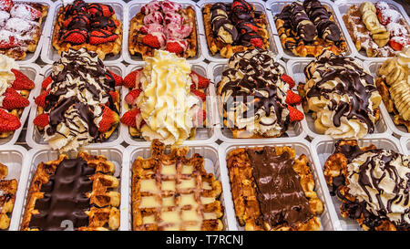 Selection of Belgian Waffles in Brussels Stock Photo