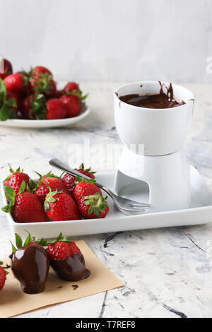 Strawberry and chocolate fondue Stock Photo