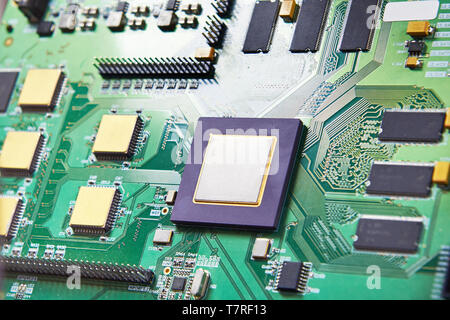 The processor on the electronic board with chips Stock Photo