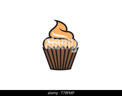 Icecream Cupcake Kuchen logo design illustration, cute face icon, head symbol on white background Stock Vector