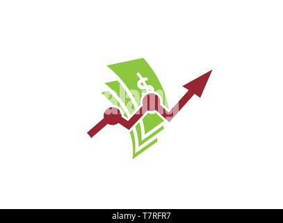 Money Arrow Chart Finance logo design illustration, business icon, a statistic symbol on white background Stock Vector