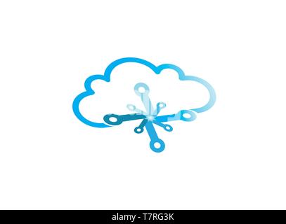 Technology connect with clouds symbol logo Stock Vector