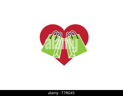 Shopping bag inside a heart icon logo Stock Vector