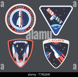 Set of isolated astronaut or cosmonaut patch, sign Stock Vector