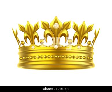 Realistic 3D royal crown. Golden kingdom jewels for king and queen ...