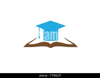 graduation hat on a open book for logo design Stock Vector