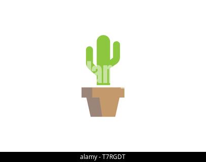 Cactus tree in the pot flower vase logo Stock Vector
